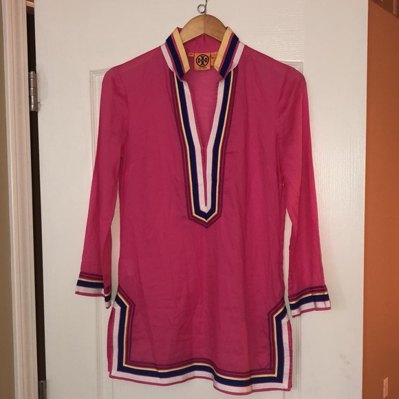 Tory Burch Pink Linen Cotton Tunic Top, Size 6 - Picture 5 of 13